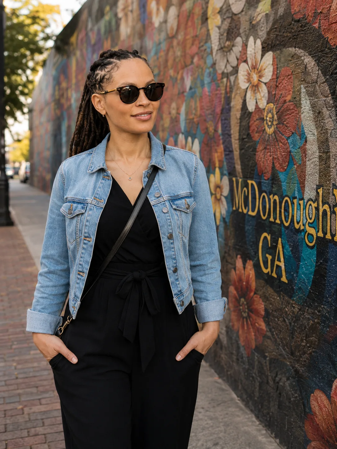 Dr. Paris Little in front of the McDonough Georgia mural downtown