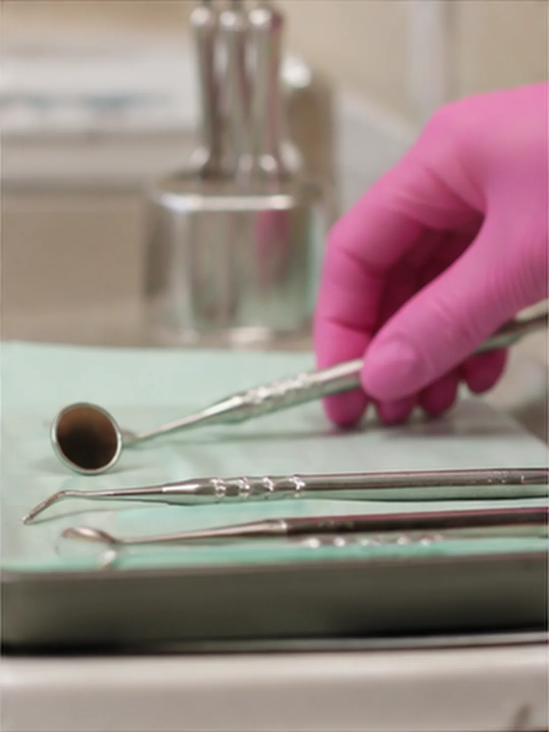 Sterile dental instruments arranged on a tray at Clarity Dental in McDonough, Georgia