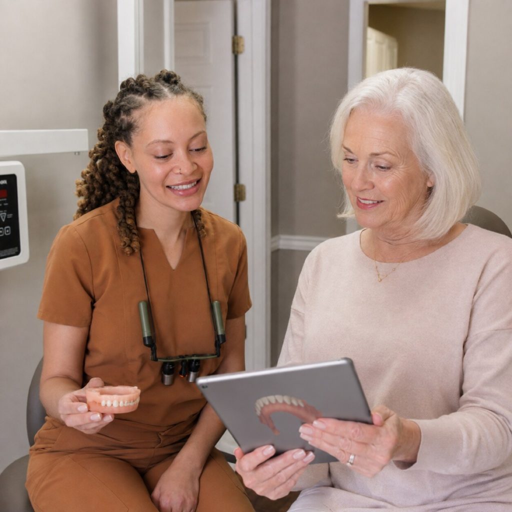 Clinician reviewing a complete treatment plan with a patient